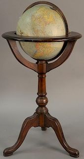 Globe on wood stand. ht. 35in., total dia. 17in.