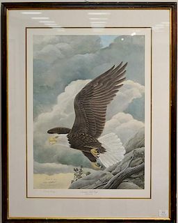"American Bald Eagle" framed limited edition print, #991/1000, signed by Gerald Ford and Ronald Reagan, ss 28 3/4" x 20 3/4".