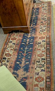 Two piece lot to include caucasian Oriental runner plus a machine made tapestry, runner: 3'5" x 12' (worn) and tapestry 4'8" 