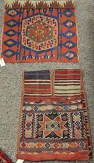 Two piece lot to include a pair of camel saddle bags (1'7" x 4'4") plus a bag face (2' x 2').