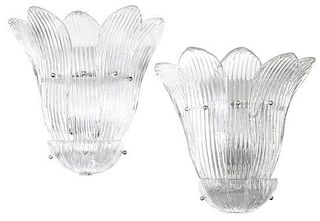 A Pair of Italian Glass Sconces, Height 20 1/2 inches.