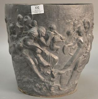 Lead planter with embossed figures. ht. 12in., dia. 12in.