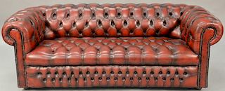 House of Chesterfield sofa in tufted leather, labeled on back House of Chesterfield. sofa lg. 78in.