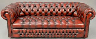 House of Chesterfield sofa, tufted leather upholstery, labeled on back House of Chesterfield, sofa wd. 78in.