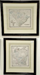 Group of four framed maps including two J.H. Colton maps, South Carolina and Wisconsin and two maps of Turkey in Europe & Asi