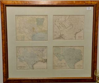 Group of four engraved maps in one frame including No. 13 Map of the State of Texas by Mitchells; Texas; Southern States, Wes
