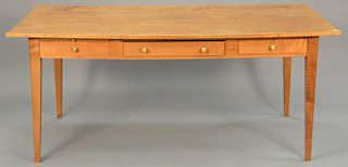 Custom tiger maple table with two drawers. ht. 30in., top: 35 1/2" x 70"