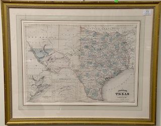 Two framed and engraved maps including County Map of the State of Texas, drawn and engraved by W.H. Gamble, entered by Mitche