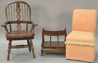 Three piece lot to include J. Robert Scott suede upholstered side chair, a canterbury (ht. 21in., wd. 20 1/2in.), and an armc