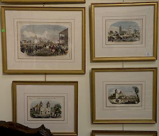 Ten framed pieces to include a group of five Harper's Weekly hand colored lithographs and five other colored lithographs, all