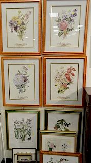 Twenty one piece lot to include 16 floral prints including 2 framed with four each and five miscellaneous framed pieces, ss 7