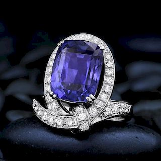 A Platinum Sapphire and Diamond Ring