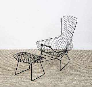HARRY BERTOIA PAINTED WIRE 'BIRD' CHAIR AND OTTOMAN FOR KNOLL
