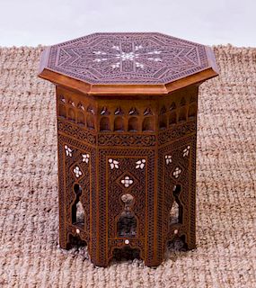 MOROCCAN HARDWOOD AND INLAID OCTAGONAL-SHAPED TABLE
