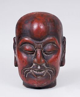 CHINESE PAINTED PLASTER HEAD OF BUDDHA