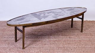 PHILIP AND KELVIN LAVERNE PATINATED BRONZE OVAL COFFEE TABLE