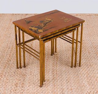 SET OF THREE GILT-BRONZE AND LACQUERED NESTING TABLES, POSSIBLY MAISON JANSEN