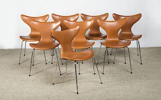 EIGHT LEATHER AND METAL CHAIRS FOR FRITZ HANSEN