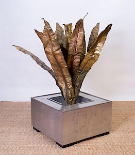 BRASS AND STAINLESS STEEL ALOE-FORM LIGHT FIXTURE, POSSIBLY BY MAISON JANSEN