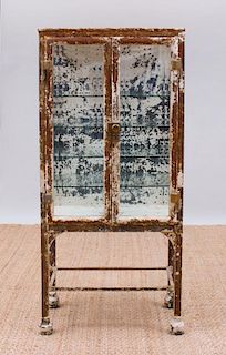DISTRESSED PAINTED METAL AND GLASS MEDICINE CABINET