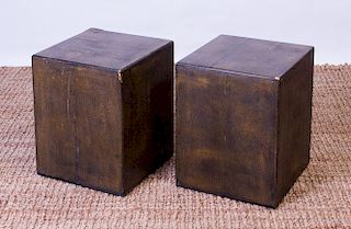 PAIR OF BLACK SHAGREEN-COVERED SIDE TABLES