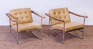 PAIR OF HANS EICHENBERGER CHROME AND LEATHER ARMCHAIRS, RETAILED BY STENDIG