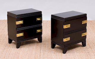 PAIR OF BRASS-MOUNTED EBONIZED SIDE CABINETS