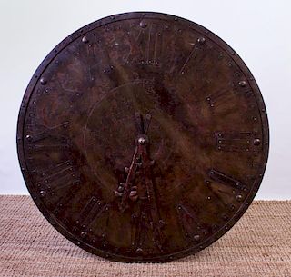 LARGE DISTRESSED METAL MODEL OF A CLOCK FACE