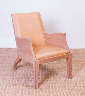 LIMED OAK AND LEATHER ARMCHAIR