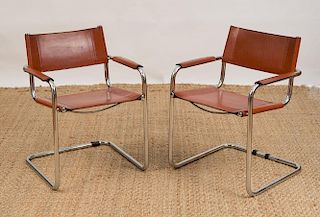 PAIR OF MART STAM CHROME AND LEATHER CANTILEVER CHAIRS