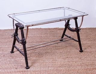 IRON AND CHROME GLASS-TOP ARCHITECT TABLE