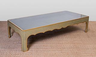 LARGE GREEN PAINTED AND PARCEL-GILT LOW TABLE