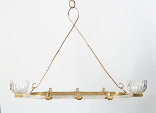 ART DECO STYLE BRASS AND GLASS EIGHT-LIGHT CHANDELIER