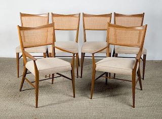 SET OF SIX PAUL MCCOBB BLEACHED MAHOGANY AND CANED DINING CHAIRS