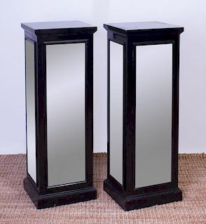 PAIR OF MIRRORED AND EBONIZED PEDESTALS