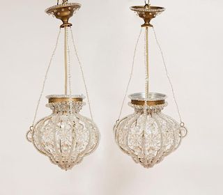 PAIR OF ITALIAN NEOCLASSICAL STYLE CRYSTAL PENDANT LIGHTS