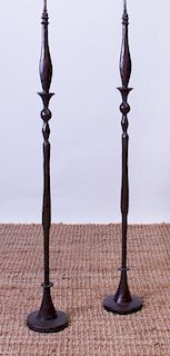 PAIR OF BRONZE FLOOR LAMPS, IN THE STYLE OF ALBERTO GIACOMETTI