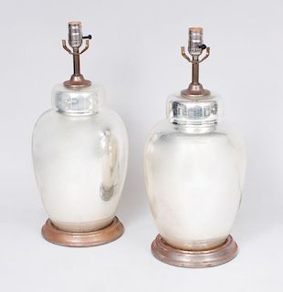 PAIR OF MIRRORED GLASS LAMPS