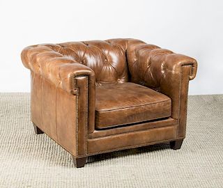 TUFTED-LEATHER CLUB CHAIR