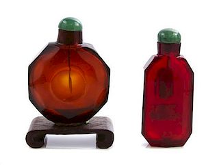 * Two Faceted Ruby Red Glass Snuff Bottles, Height of taller 2 5/8 inches.