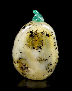 A Shadow Agate Pebble Snuff Bottle, Height 2 3/8 inches.