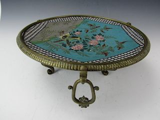 Chinese antique cloisonne enamel tripod plate