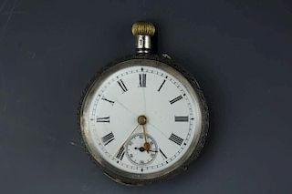 Vintage carved sterling silver pocket watch with white dial and .  No movements