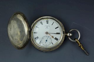Vintage sterling silver hunter pocket watch with key by Rotherhams London. Good movements