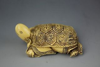 Vintage very rare Netsuke carved turtle transform into man on the reverse side. Turtle God depicting longevity.