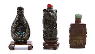 Three Snuff Bottles, Height of tallest overall 2 7/8 inches.