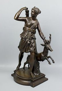 Susse Freres (French,19C) Bronze "Diana Huntress with Deer"