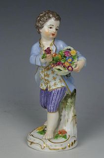 Meissen Kaendler Figurine "Boy With Flower Basket"