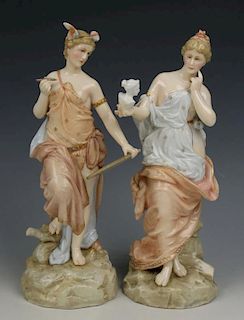 19C Dresden Volkstedt figurines "Arts of Painting & Sculpture"
