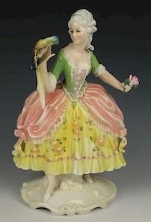 Dresden Volkstedt Karl Ens figurine "Lady with Parrot"